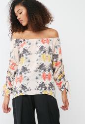 Dailyfriday Drawcord Sleeve Blouse - Floral Print