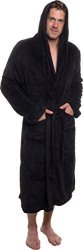 Ross Michaels Mens Hooded Robe - Plush Shawl Kimono Bathrobe Black L xl