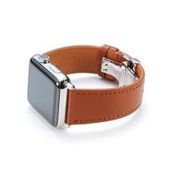 Apple Watch Band French Barenia Premium Leather Strap With Stainless Steel Clasp For 42MM Apple Watch Models By Sonamu New York Brown