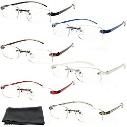 Fiore Feather Flex New & Improved 6 Pack Clear Rimless Reading Glasses TR90 Flexible Arms Super Lightweight 1.75 6 Pack