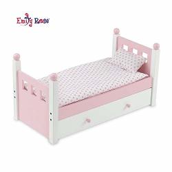 Emily Rose 18 Inch Doll Furniture Lovely Pink And White Single Trundle Bed Storage Drawer Includes Thick Plush Bedding Fits 18 American Girl Dolls Polka Dot Bedding