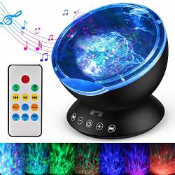 Ocean Wave Projector Remote Control Night Light Lamp 12 Leds & 7 Color Changing Modes LED Night Light Projector Lamp Built-in MINI Music Player
