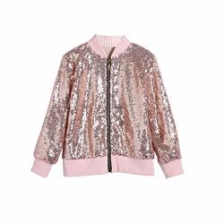 Izus Kids-bomber-jacket Girls-boys Gold-sequin Zipper-coat Jacket Pink 120CM For 4-5 Years Old?