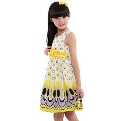 Gloous Kids Girls Bow Belt Sleeveless Bubble Peacock Dress Party Clothing 4-5 Years Yellow