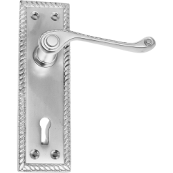 Georgian Door Handle On Plate - Pewter - Keyhole Cutout
