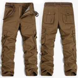 Men Military Outdoor Cargo Pants Loose Casual Cotton Multi-pockets Straight Le