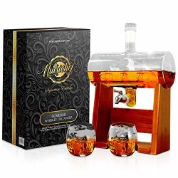 Glass Whiskey Decanter With Glasses -1100ML Barrel Whiskey Carafe Alcohol Decanter Set Lead Free Decanter W Spigot Stopper & Base For Brandy Wine Cognac