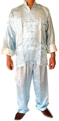Total 2550 Asia China Kung Fu Tai Chi Suit Sport Uniform 100% Silk L Light Blue