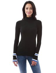 Pattyboutik Womens Long Sleeve Striped Split Cuff Sweater Black XS