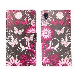 32ND Design Book Wallet Faux Leather Case Cover For Sony Xperia Z1 Compact - Gerbera
