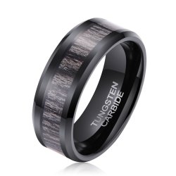 Men's Grey Wood Black Tungsten Ring - CRM009 - 13