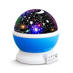 Aisuo Baby Night Lights For Kids Starry Night Light Rotating Moon Stars Projector 4 LED Bulbs 8 Modes For Children Kids Bedroom-blue USB Cable batteries Powered