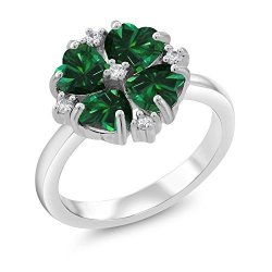 Gem Stone King 925 Sterling Silver Green Simulated Emerald Women's Ring 1.48 Ct Heart Shape Size 9