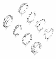 Masedy 6Pcs Open Toe Ring for Women Girls Tail Rings Set Flower Finger Ring Adjustable