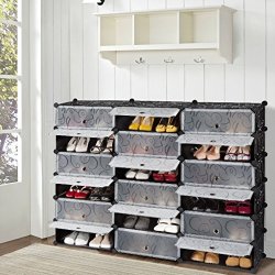 LANGRIA 18-CUBE Diy Shoe Rack Storage Drawer Unit Multi Use Modular Organizer Plastic Cabinet With Doors Black And White Curly Pattern