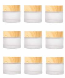 Healthcom 10 Pack 15ML 15G Empty Jars Frosted Glass Cream Jar Bottle With Wood Grain Lid Makeup Cosmetic Containers Refillable Glass Jar Pot For Lotion
