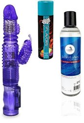 WINYI And TRIGG LABRATORIES LG Size Bunny Bundled With 8 Ounce Bottle Of Adorelubes Water Based Gel Lubricant And 4.1 Ounce Bottle Of 4-IN-1 Lubricant Wet Fun Flavors