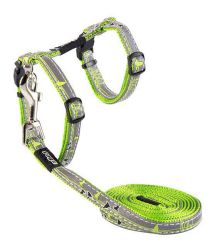 Rogz Nightcat H-harness And Lead Combination - Lime Swallows Design