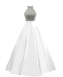 Heimo Women's Sequined Keyhole Back Evening Party Gowns Beaded Formal Prom Dresses Long H123 4 White