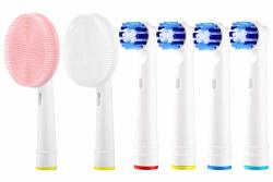 Face Cleanser And Massager Brush Silicone Facial Cleansing Brushes Compatible With Braun Oral-b Electric Toothbrush WHITE+PINK+4 Toothbrush Heads