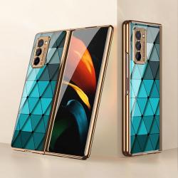 For Samsung Galaxy Z FOLD2 Electroplating Painted Glass Case Diamond Blue