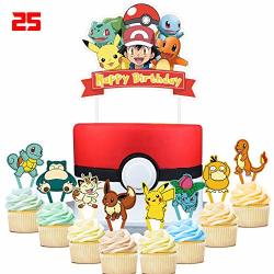 12Pcs Pokemon Cupcake Toppers Picks Happy Birthday Party Decoration Kids  Baby Shower Favors Cake Decoration