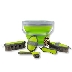 Southwestern Equine Collapsible Grooming Kit 10 Liter Bucket And 5 Grooming Tools By Lime Green