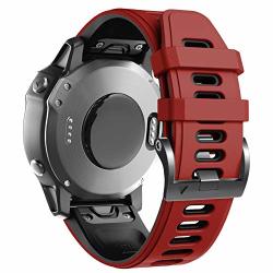 Ancool Compatible With Fenix 6X Pro Bands Two-tone Soft Watch Band Replacement For Fenix 6X FENIX 5X FENIX 5X Plus fenix 3 Smartwatches Red-black