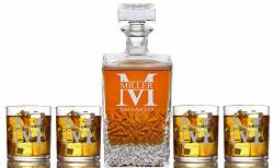Personalized 5 PC Whiskey Decanter Set - Whiskey Decanter & Whiskey Rock Glass Gift Set