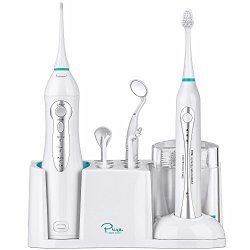 Pure Daily Care Home Dental Center - Ultra Sonic Electric Toothbrush & Smart Water Flosser - Complete Family Oral Care System - Rechargeable - 10 Attachments And