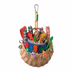 Super Bird SB669 Wicker Foraging Basket Bird Toy With Array Of Chewable Toys For Parrots Medium Size 10 X 4 X 5