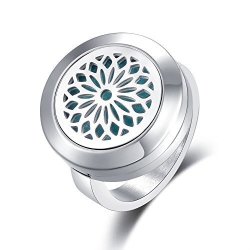Mesinya New Flower Aromatherapy Ring 316L S.steel Essential Oils Diffuser Locket Ring Size 9