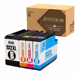 Justcolor 4 Pack Compatible Ink Cartridges Replacement For Hp 932XL 933XL Work For Hp Officejet 6700 6600 6100 7110 7610 7612 Printer 1 Black 1 Cyan 1 Magenta 1 Yellow