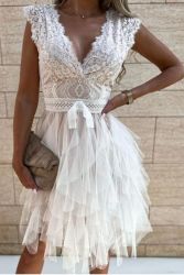 What Dreams Are Made Of White Lace Tulle Dress - 34 White MINI