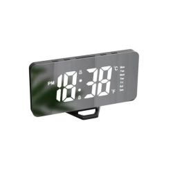 LED Mirror Digital Alarm Clock Phone USB Charging Desk Table Clock