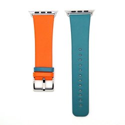 Apple Watch Band Genuine Leather Iwatch Strap For Apple Watch Series 2 Series 1 42MM - Hit Color Orange&green