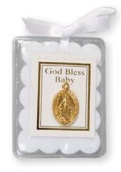 Catholic - Baby Blessing With Gold Plated Miraculous Medal - White