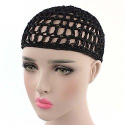 Kanhan Women Hand Crochet Hair Breathable Net Woven Hair Net Hair Cap Night Cap Black