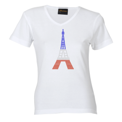 Paris Eiffel Tower Rhinestone Shirt - White
