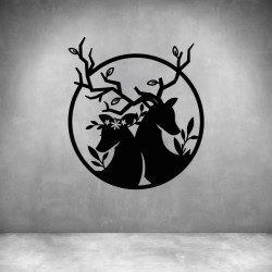 Deer Couple In Circle - Matt Silver L 400 X H 400MM