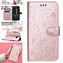 For Samsung Galaxy J2 Pro 2018 Cat Bee Embossing Pattern Shockproof Horizontal Flip Leather Case With Holder & Card Slots & Wallet Rose Gold