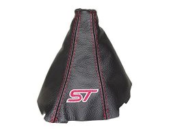 The Tuning-shop Ltd For Ford Focus MK3 2011-15 Gear Stick Gaiter Black Leather Red "st" Embroidery