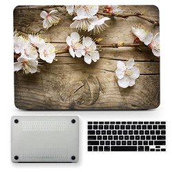 Bizcustom Macbook Pro 13 Cdrom Wood Case White Cherry Pattern Painting Hard Matte Cover For Macbook Pro 13.3 Model A1278 Cd-rom 2008-2012