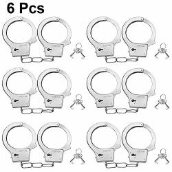 Meekoo 6 Pieces Stainless Steel Metal Handcuffs Toy Handcuff Cosplay Prop With Keys For Cosplay Police Fancy Dress Ball Halloween Party Prop