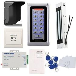 Waterproof Metal Rfid Keypad Door Entry Systems & 350LBS Electric Magnetic Lock+rain Sheild +110V Power Supply+push To Exit Button+rfid Keychains cards