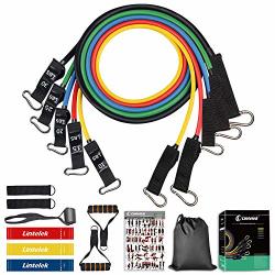 Lintelek 14PCS Resistance Bands Set 5 Stackable Exercise Bands With 3 Resistance Loop Bands Elastic Bands For Exercising With Door Anchor Leg Ankle Straps