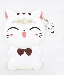 Samsung Galaxy S6 Edge Case Maoerdo Cute 3D Cartoon White Plutus Cat Lucky Fortune Cat Kitty With Bow Tie Silicone Rubber Phone Case Cover