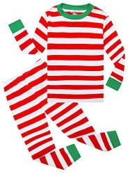 Family Feeling Little Boys Girls' Striped Christmas Cotton Long Sleeve Pajama Set White Red Pjs 5