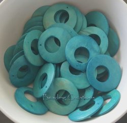 Wooden Hoop Pendant Connector Rings - Turquoise - 40mm