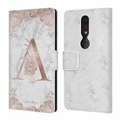 Official Nature Magick Letter A Rose Gold Marble Monogram Leather Book Wallet Case Cover Compatible For Nokia 4.2